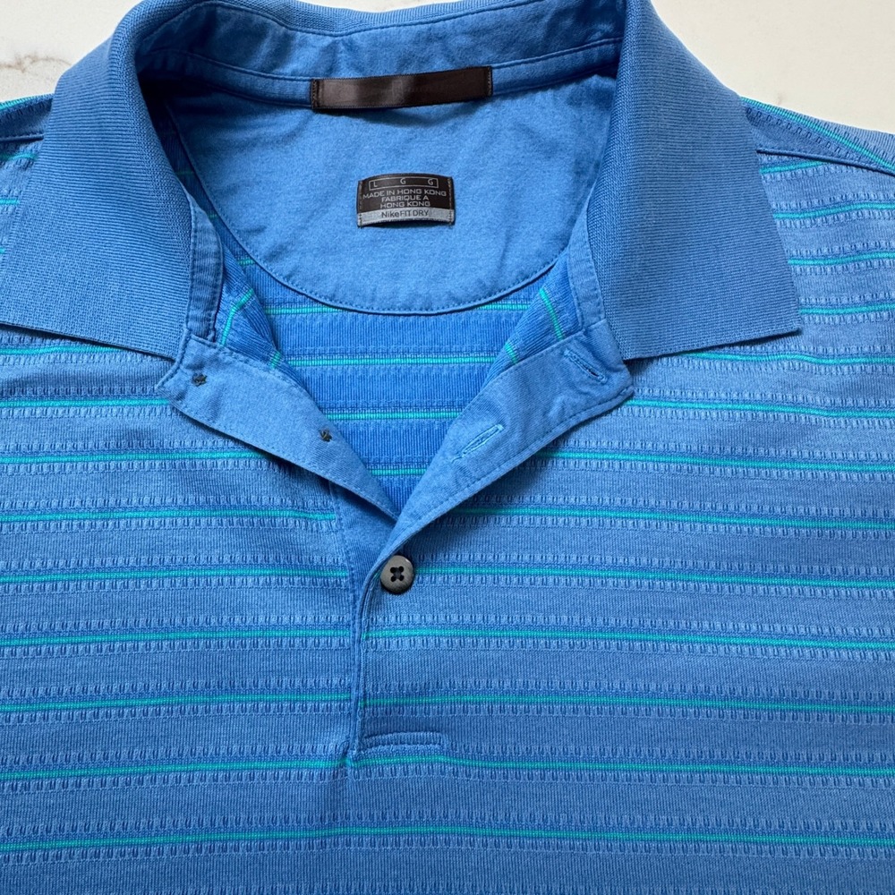 Vintage Nike Tiger Woods Collection Mens L Golf Polo Fit Dry Athletic Shirt Blue